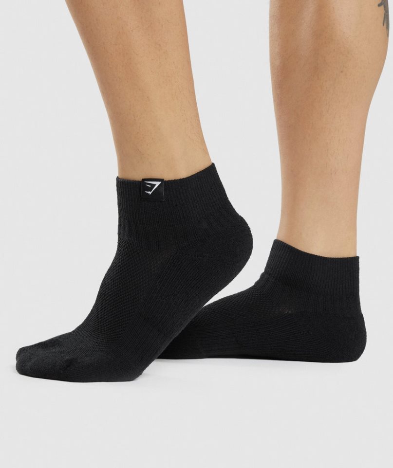 Gymshark Woven Tab Sneaker 3pk Socks Black | CA 60AN38